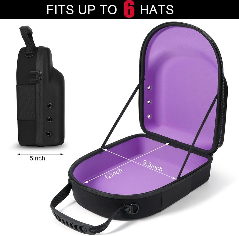 GERMUN Hard baseball hat case, Hat Carrier Travel Case with Adjustable Shoulder Strap, Hat cap case for 6 Baseball Caps - Perfect for Traveling & At-Home Storage (Black with Purple) - Image 4